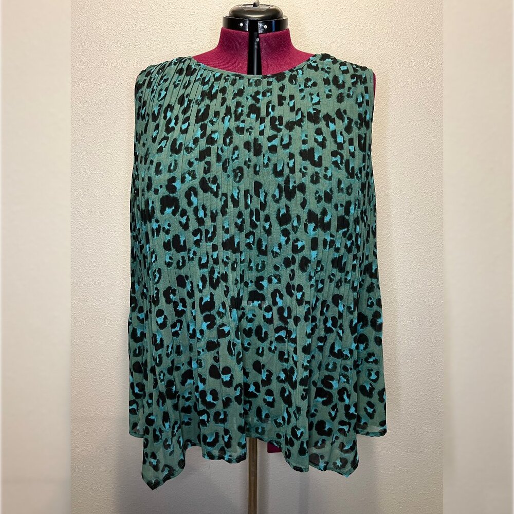 Ava & Viv Printed Sleeveless Pleated High Neck Top Size 3X